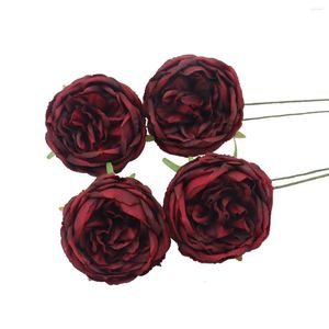 Dekorativa blommor D-sju konstgjorda 4/8st Burgundy Silk Austin Roses With STEM For Wedding Bouquet Table Centerpiece Party Home Decor