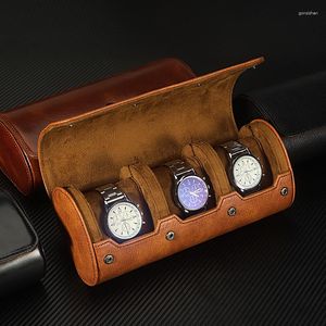 Storage Bags Slots Men Watch For Display Box Roll Vintage Organizer Leather Case Portable Travel 3 Gift