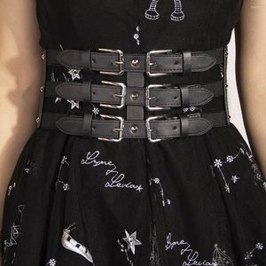 Belts SISHION 2023 Three Breasted Elastic Waist Belt Punk Style Black Pink Brown Women Wide VD4184