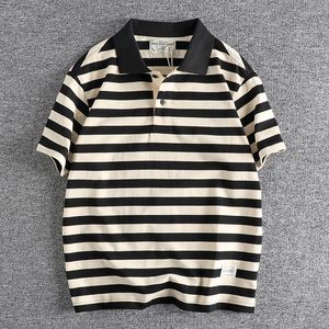 Polos mężczyzn 2023 Sea Soul Trendy Stripe Polo Shirt Short Sleeve Wszystkie bawełniane kołnierzyka młodzieżowa połowa 295