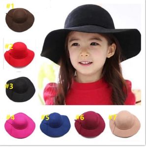 Autumn Winter Warm Kids Boys Girls Vintage Wide Brim Cap Soft Wool Felt Bowknot Bowler Floppy Children Sun Hat Beach by air11ZZ