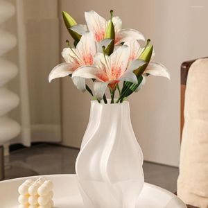 Decorative Flowers Artificial Flower Faux Silk Cloth Simulation Lily Green Leaves Create Vitality Beautiful