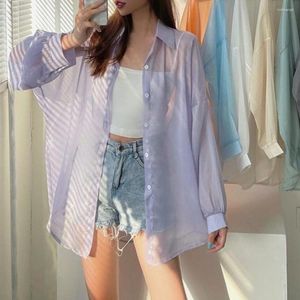 Women's Blouses Women Long Sleeved Shirt Lady Sunscreen Coat Female Casual Loose Shirts Thin Transparent 2023 Summer Beach Clothing