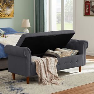 New Style Space Saving Storage Multipurpose Rectangular Sofa Stool with Large Storage Space,Dark Gray