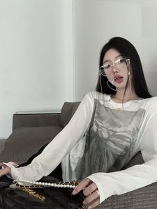 Kvinnors T-skjortor GYY4074 unik Hong Kong-stil långärmad t-shirt sommar vintage lös tryck pullover design tunn topp