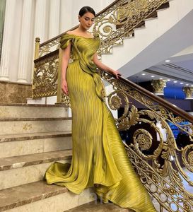 Sierpień 2023 ASO EBI Gold Mermaid Dress Styl Satin Satin Evening Formal impreza Druga przyjęcie urodzinowe suknie zaręczynowe sukienki szat de soiree ZJ790 ES