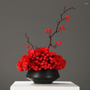 装飾的な花チャイニーズスタイル人工花の占いフルーツボンサイレッドフェスティブ花瓶リビングルームエルフロントデスク装飾