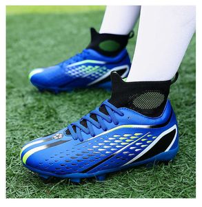 Детские голубо белые черные футбольные туфли TF AG High Top Football Boots Модные молодежные мальчики для девочек обучение обуви