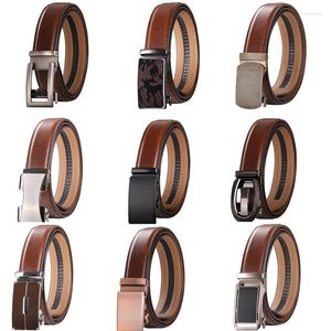 Belts Luxury 3.5cm Width High Quality Cowhide Genuine Leather Belt For Men Business Metal Automatic Ratchet Buckle Male B362