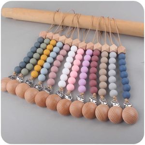 New Pacifier Clips Chain Silicone Beads Free Wooden Dummy Clip Holder Soother Chains Baby Teething Toys Chew Gifts