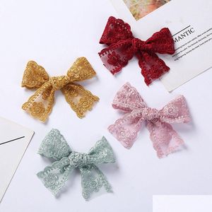 Hair Accessories Lace Solid Color Ribbon Bows Clip For Kids Girls Hollow Bowknot Barrettes Pins Baby Headwear 1459 Drop Delivery Mate Dhnli