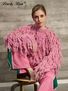 Женские свитеры Tassel Loose Women Sweater Fashion Pink Long Eneck Oper Pellover Осень Зимняя Элегантная Сплошная Жама Джампер 230809