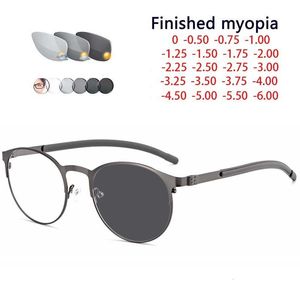 レディングメガネレトロラウンドアロイフレームポックロミズム眼鏡眼鏡眼鏡屋外UV保護ディオプター-0.5 -1.0 -1.5 -2.0〜 -6.0 230809