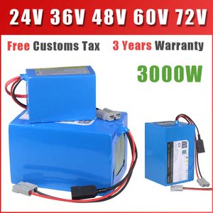 Elektrikli Bisiklet Pili 24V 36V 48V 60V 72V 20AH 40AH DIY Lityum İyon Pil Paketi 1000W 2000W Ebike Pil Ücretsiz Gümrük Görev