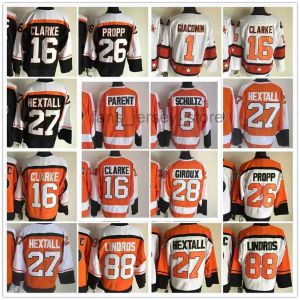 Philadelphia''Flyers''Neue Retro-Hockey-Trikots 88 Eric Lindros 27 Ron Hextall 1 Bernie Parent 16 Bobby Clarke 26 Brian Propp 8 Dave Schultz 7 Barber