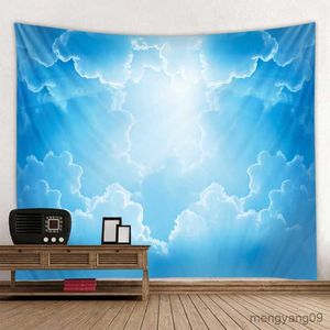 Tapestries Blue Sky White Clouds Tapestry Bright Sun Wall Hanging Natural Landscape Tapestries Bedroom Living Room Dorm Wall Blanket Cloth R230810