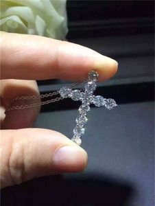 Pendant Necklaces Fine Lovers lab Diamond Cross Pendant Real 925 Sterling Silver Party Wedding Pendants Necklace For Women men Gemstones Jewelry