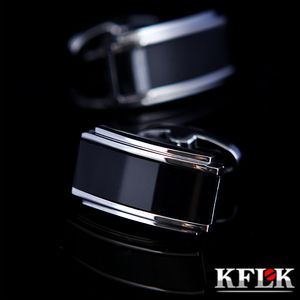 Manşet bağlantıları kflk mücevher gömlek manşet için erkek tasarımcı markası siyah bağlantı fransızca düğmesi yüksek kaliteli lüks düğün erkek konuklar 230809
