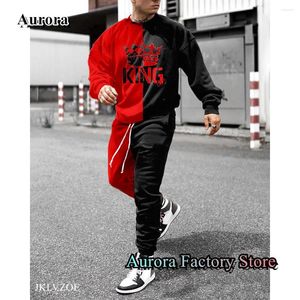 Erkeklerin Trailsuits Erkekler 3D Kral Baskı Terzini Günlük Uzun Kollu T-Shirt Pantolon Set Moda Jogging Suit Erkek Kıyafet Çok Rolour