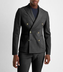 Ternos masculinos clássico cavalheiro com dois seios terno de negócios 2 peças slim fit noivo lã tweed smoking preto para casamento (calça blazer)