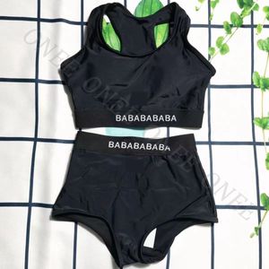 Alfabetet kvinnors badkläder retro delad bikini strand bh triangel vit svart sexig pool party boxer sport baddräkt set