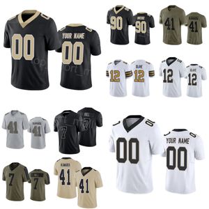 Män barn kvinnor fotboll 41 Alvin Kamara Jersey 7 Taysom Hill 89 Rashid Shaheed 12 Chris Olave 83 Juwan Johnson 90 Bryan Bresee Army Green Salute to Service Sewn On