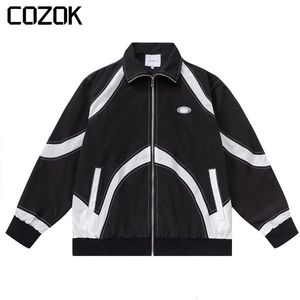 Męskie kurtki Hip Hop Streetwear Men Varsity Jacket Patchwork Black White Harajuku Windbreaker Ogabrywa ścieżka Zipper Up 230810