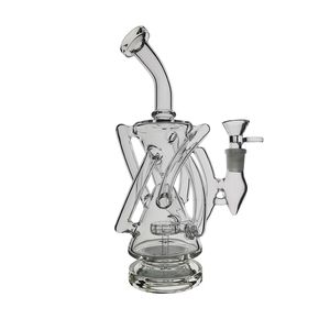 Seven bends Hookahs Glass Bong Recycler Smoking Water Pipe Dab Rig 24cm Height with 14mm Joint