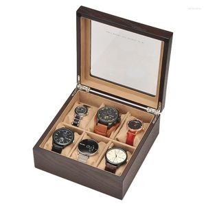 Scatole per orologi Custodia di lusso Scatola portaoggetti Espositore in legno Organizzatore vintage 6 slot Orologi da orologiaio Cuscino Idee regalo