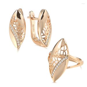 Necklace Earrings Set Wbmqda Fashion Hollow Glossy Drop Ring For Women 585 Rose Gold Color Elegant Retro Natural Zircon