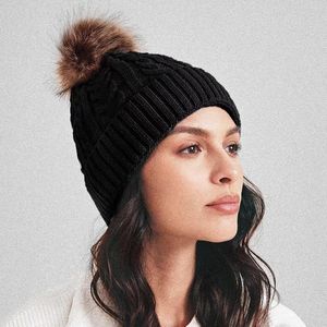 Berets Herbst Winter Große Wolle Ball Kappe Universal Einfarbig Single-schicht Bördeln Warme Gestrickte Hut Großhandel