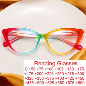 Läsglasögon Retro Small Frame Cat Eye Rainbow Reading Glasses Women TR90 Spring gångjärn Dator Anti Blue Light Glasses Lyxig glasögon 2 230809