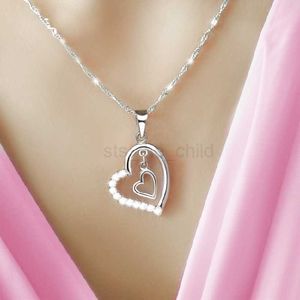 Pendant Necklaces TKJ Fashion Lover Double Heart Pendant Necklaces Jewelry Best Wedding Gift 925 Silver Jewelry for Women Girls