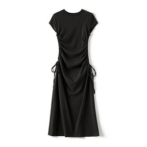 2023 Summer Black Solid Color Dress Sleeveless Round Neck Midi Casual Dresses W3Q014405