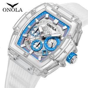 손목 시계 Faion Watch 남성과 여성 브랜드 Onola 고급 투명 플라스틱 방수 석영 실리콘 시계 Relojes para Hombre 230809