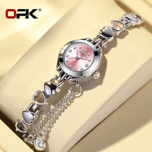 Andra klockor Opk Fashion Women's Original Quartz Armband Watch Diamond Clock Round Dial Rostfritt stål Kärlek Vattentät 230809