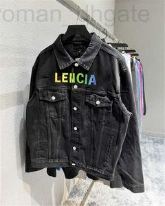 Erkek Ceketler Tasarımcı Erkek Ceketler Tasarımcı Sonbahar/Kış 21 Yeni Ön İşlemeli Gökkuşağı Mektubu Denim Ceket Moda Markası Unisex Paris