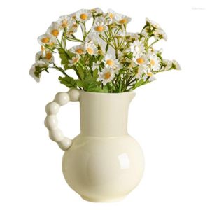 花瓶モダンなフランススタイルの花の花瓶装飾のためのハンドルの白い花瓶結婚式の夕食のテーブルパーティーリビングルーム