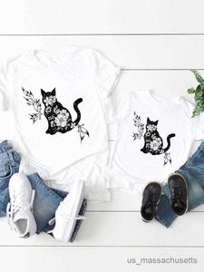 Family Matching Outfits Graphic T-shirt Tee Cat Animal Lovely Women Child Kid Clothing Boy Girl Summer Mom Mama Clothes Family Matching Outfits R230810
