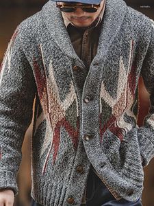 Męskie swetry szal-kołek Patchwork Karbarka Karbuna Jacquard Knit Sweter z odzieżą wierzchnią kołnierza w stylu vintage