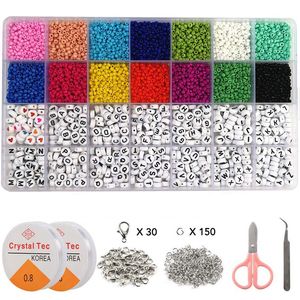 Acrylic Plastic Lucite Letter Glass Seed Bead Set Polymer Clay Alphabet Bead Kit Soft Pottery Bead Gift Box for Bracelet Jewelry Making DIY Accessories 230809