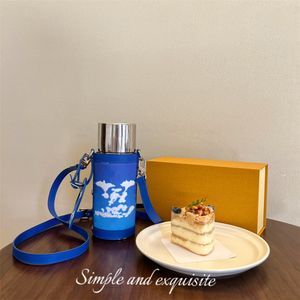 ILIVI Monogram vacuum cup Set blue colors matching Water coffee Cup Bottle Leather Gift Box Christmas Present Luxury branded Couple 316 stainless steel 500ML