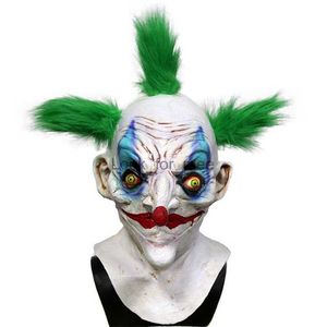 Vuxen Evil Clown Mask för Halloween Green Hair Cosplay Latex Smile Mask Scary HKD230810