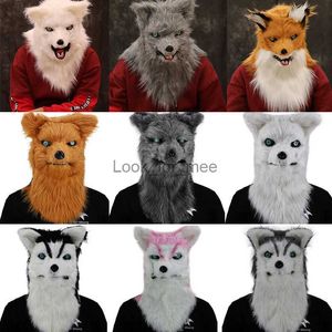 Movable Mouth Animal Head Mask Plush Mask Fox Dog Wolf Orangutan Faux Fur Suit Halloween Costumes Party Prop Cosplay Supplies HKD230810