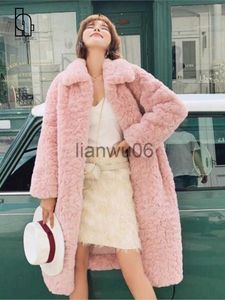 Kvinnors jackor lycka till 2022 kvinnor elegant solid faux päls rockar kvinnliga vinter tjocka varm lamm päls coat lady koreansk mode rosa ytterkläder j230810