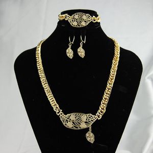 Necklace Earrings Set AYONG Middle East Gold Jewelry 21k Plated Leaf Style Italian Dubai African Ethiopian Vintage Bride Chain