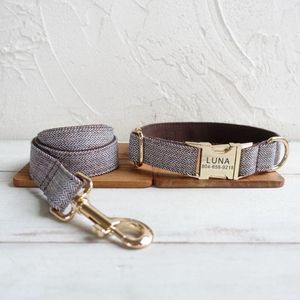 Hundehalsbänder, personalisiertes Halsband, individuelles Haustier, kostenlose Gravur, ID-Namensschild, Zubehör, braune, dicke Anzugfaser-Welpenleine