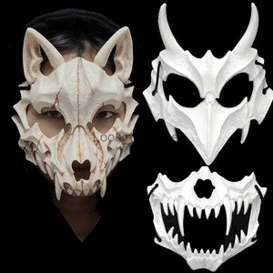 Skull Party Mask Demon Werewolf Tiger Skull Half Face Cover Mask Halloween Dance Prom Cosplay Costume Eyewear Prop Carnival Mask HKD230810