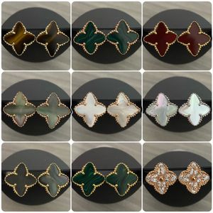 2024 Fashion Vintage 4Four Leaf Clover Charm Stud Earrings Silver 18K Gold Plated Agate for Women Valentines Mothers Day Wedding Jewelry Gift Designer Diamond Earin