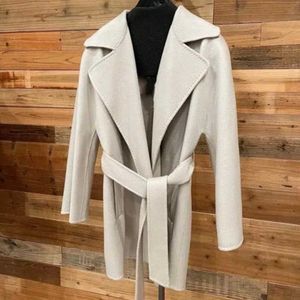 Max womens designer woolen coat fashion double-sided cashmere water ripple jacket short wool bathrobe spring mid-length cardigan windbreaker